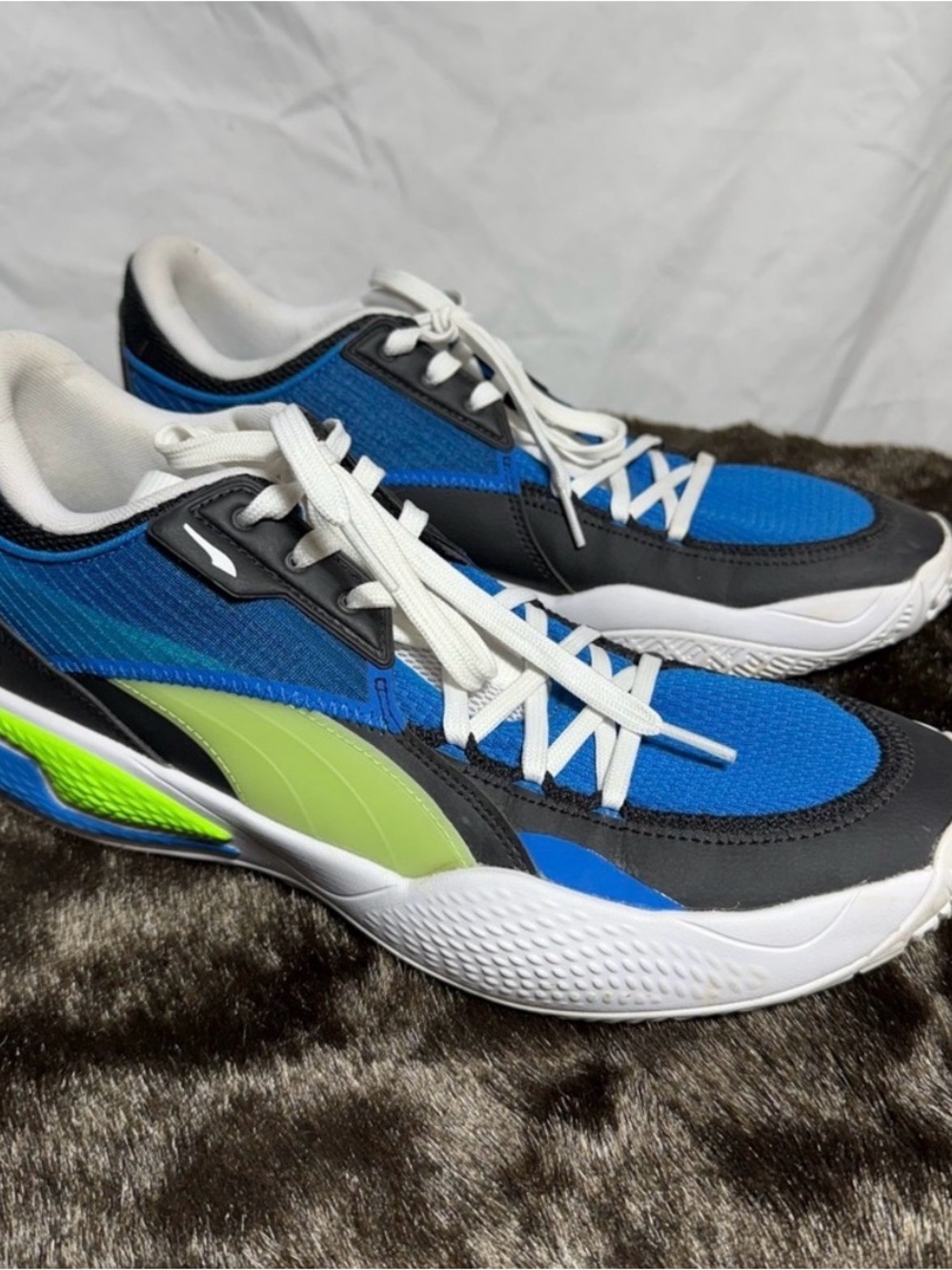 Like New! Puma Men's Blue and Lime Court shoes - Worn Once